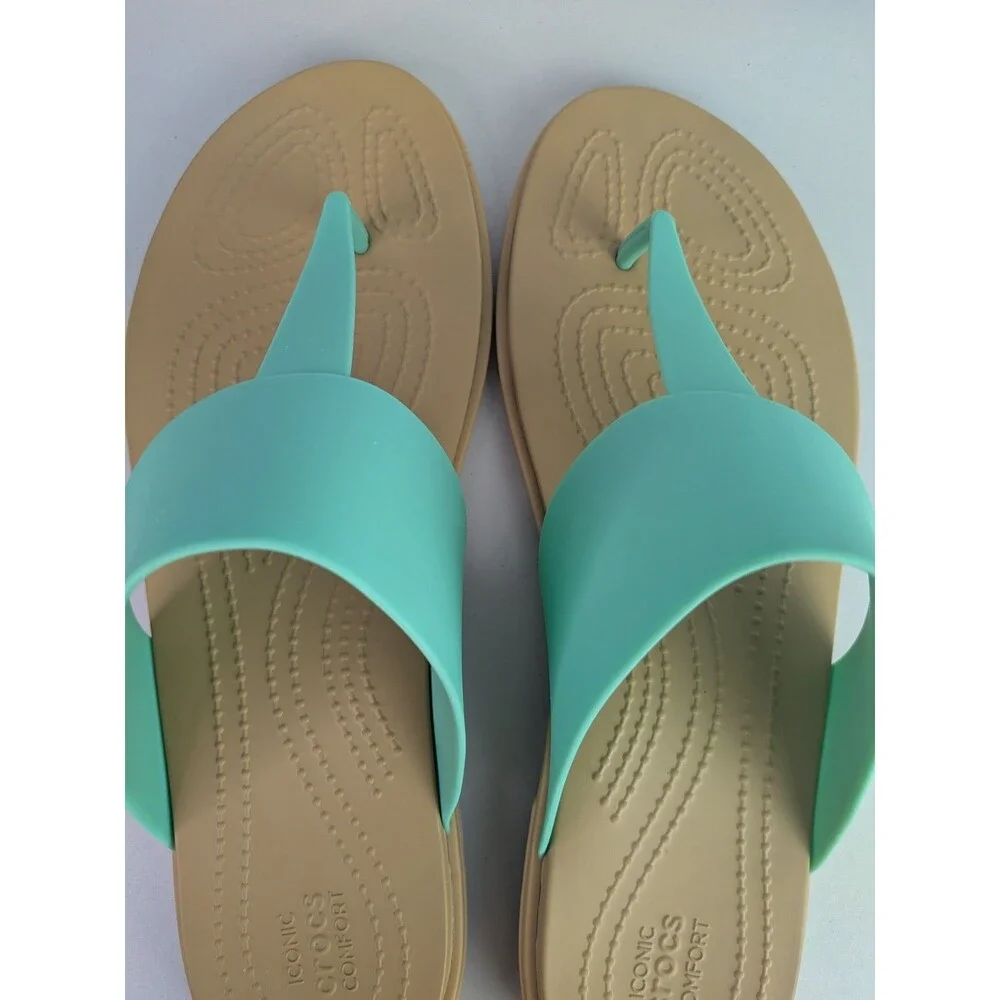 Crocs Tulum Flip Sandals Women’s Size 11 Jade Stone Bright Blue Thong Flop Shoes